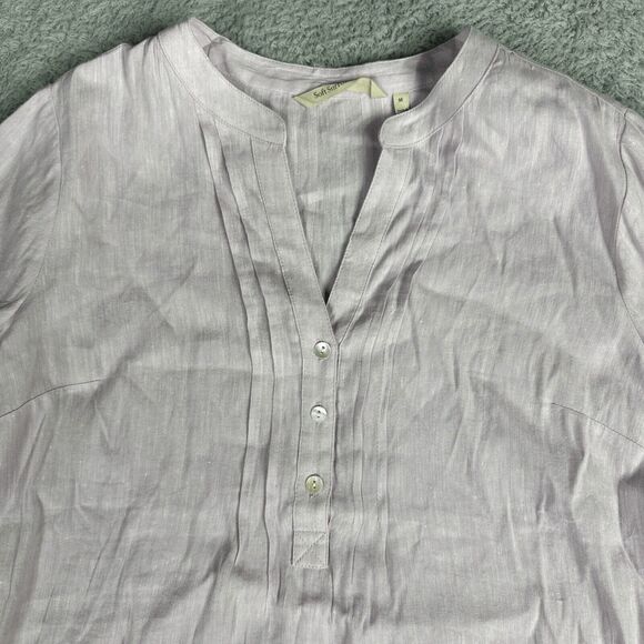 Soft Surroundings Women's Raisa Linen Blend Top M Purple Buttons Bell Sleeve - Picture 4 of 13